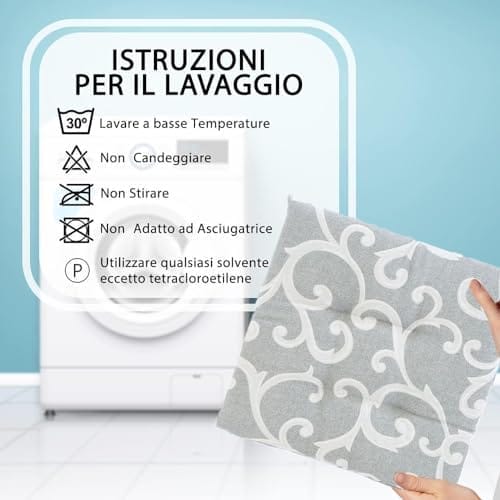 Cuscino sedia 40x40 cm con lacci imbottito lavabile grigio con fantasia in cotone poliestere
