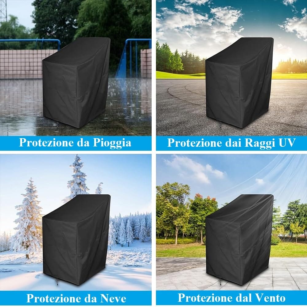 Copertura Impermeabile Per Sedie Da Giardino - Tessuto Oxford 210D, Pieghevole, Nero - Foto 7