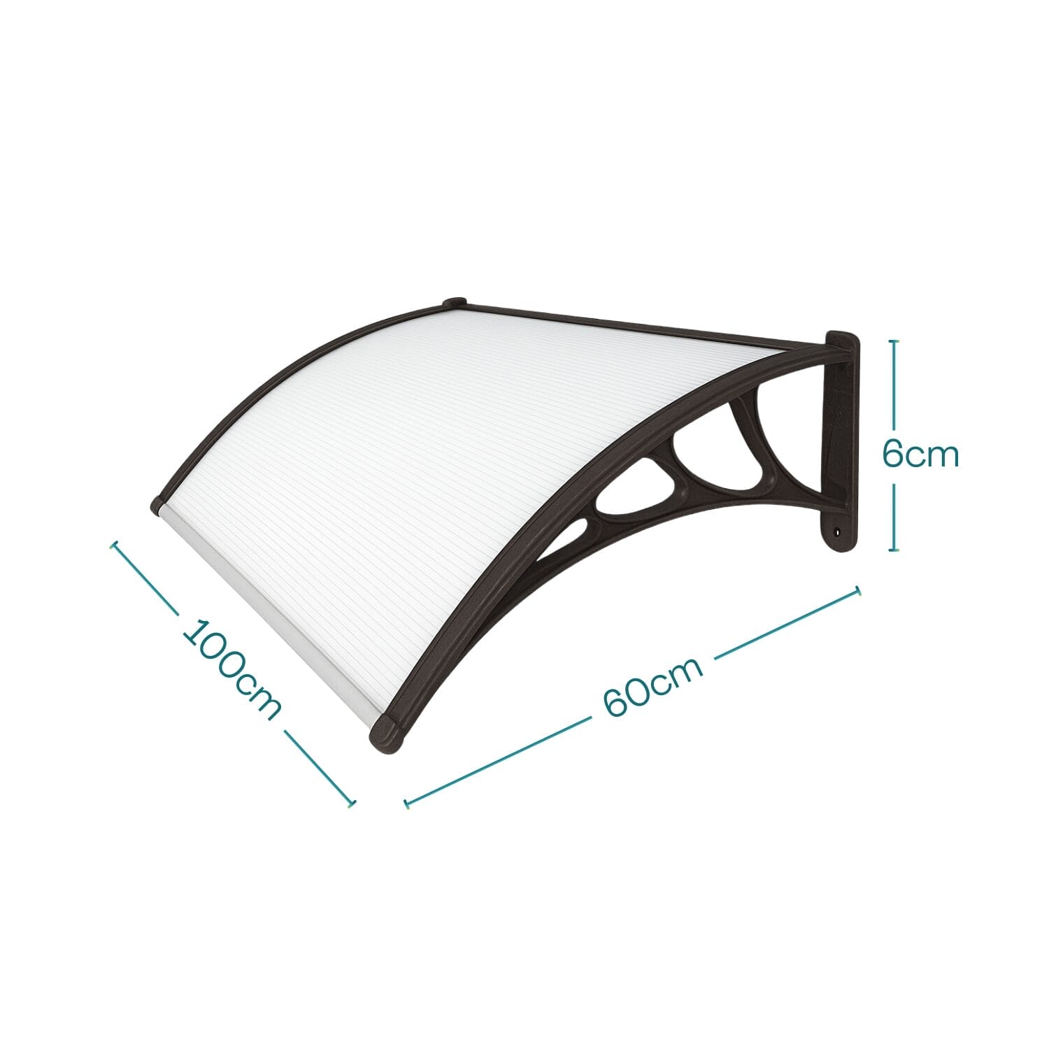 Pensilina in policarbonato 100x60 cm trasparente con struttura nera in ABS