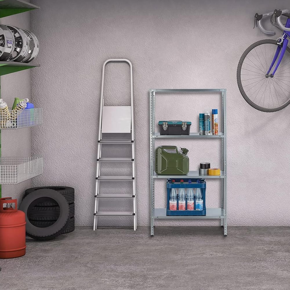 Scaffale in metallo 4 ripiani 75x30x147 cm portata 180 kg per garage e magazzino