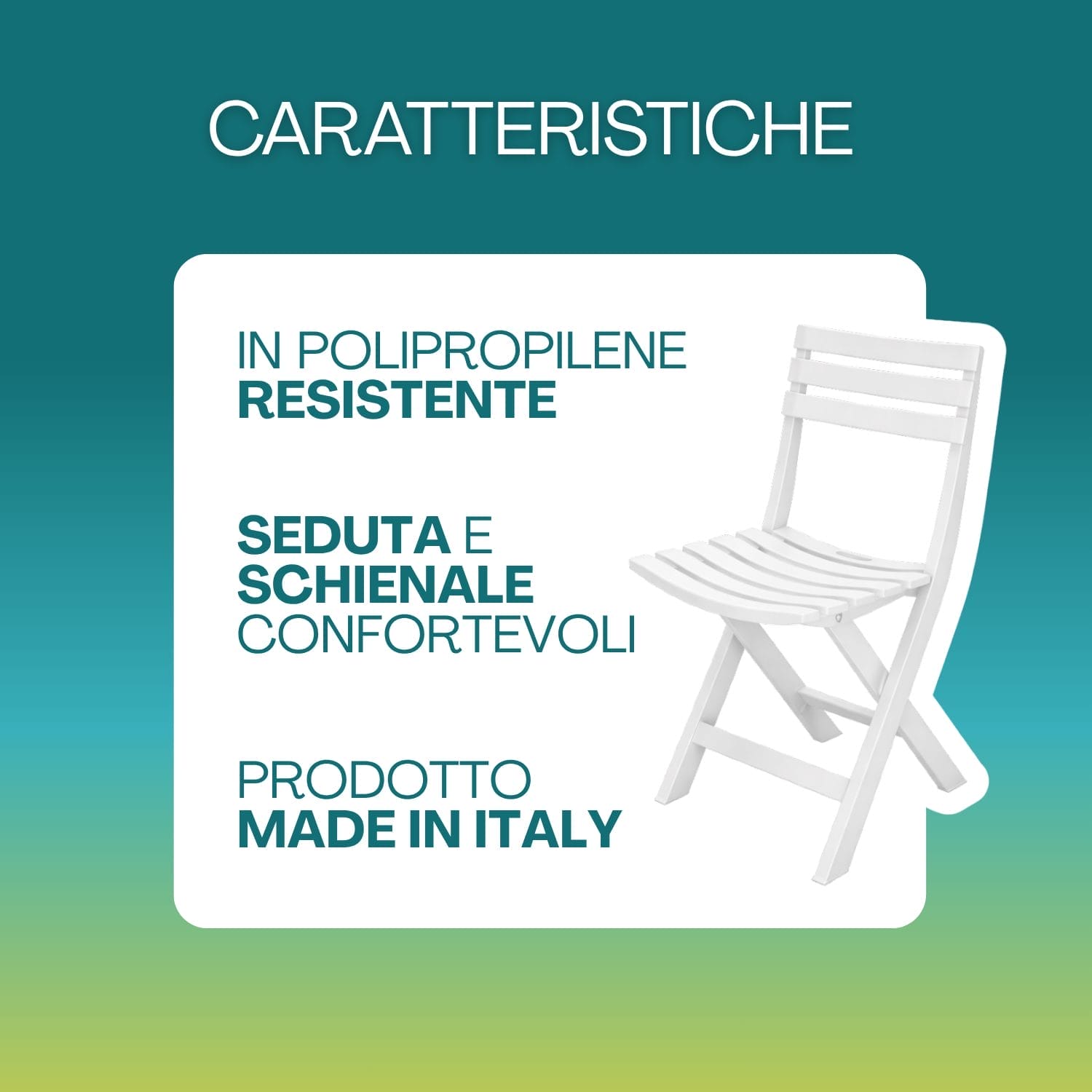 Sedia da esterno pieghevole in polipropilene resistente con seduta e schienale confortevoli