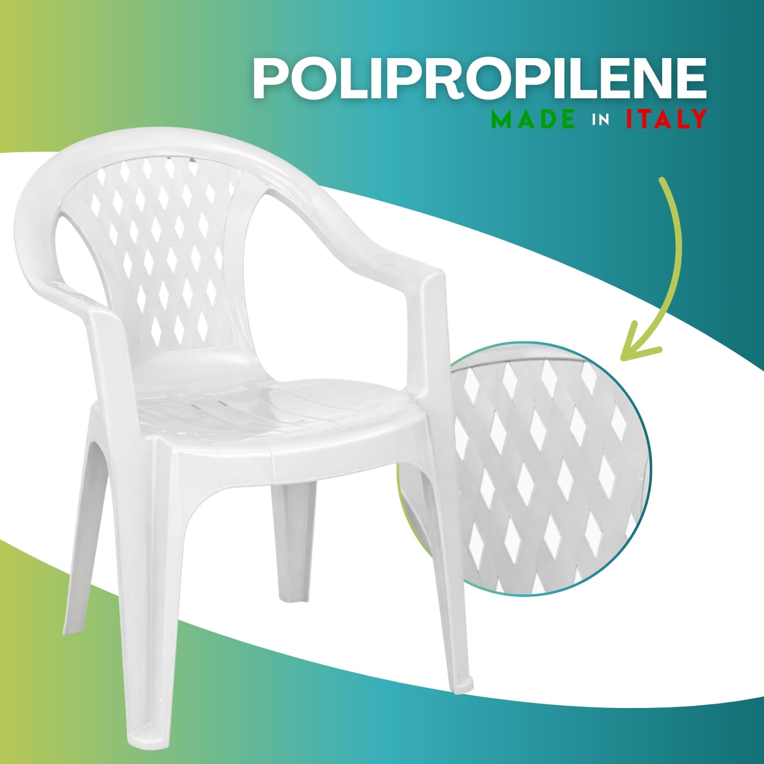 Sedia plastica polipropilene bianca con schienale traforato Made in Italy