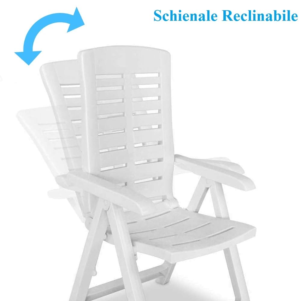 Poltrona da giardino bianca in plastica reclinabile multiposizione con schienale regolabile