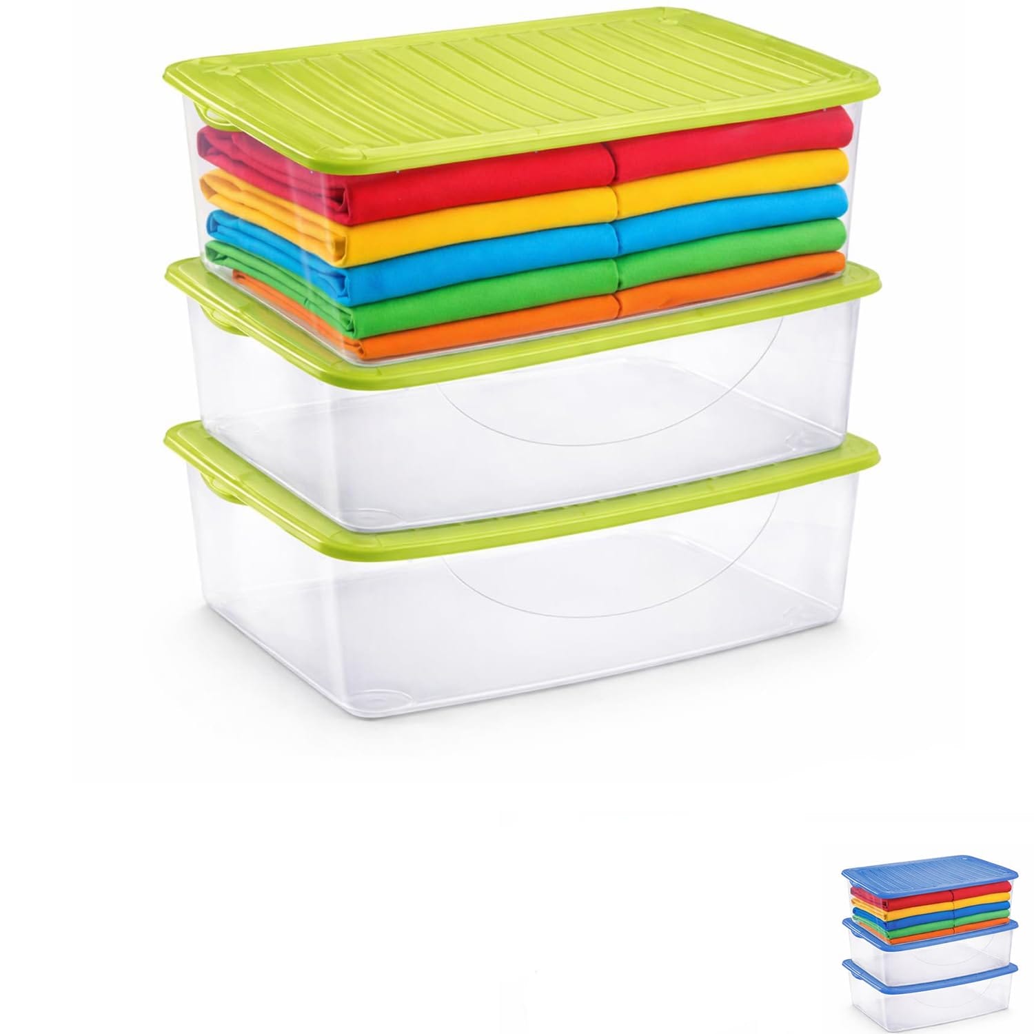 Scatola contenitore 27 litri trasparente con coperchio box salvaspazio 60x40 cm portabiancheria plastica verde