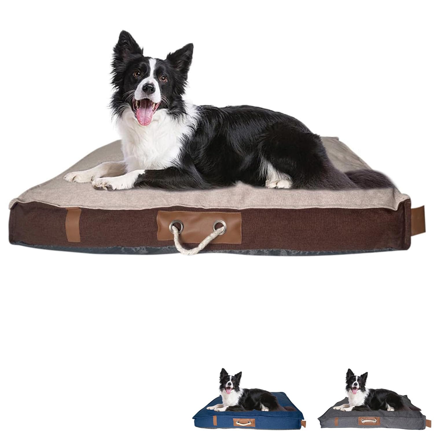 Cuscino per cani e gatti 78x58 cm materassino imbottito lavabile lettino animali con maniglia colore marrone