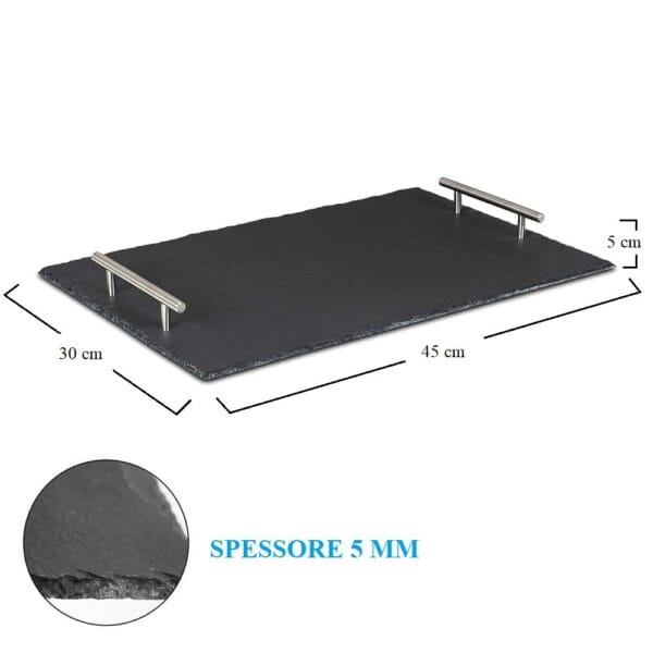 Vassoio In Ardesia Naturale 40x20cm Con Manici - Ideale Per Formaggi E Antipasti - Foto 7