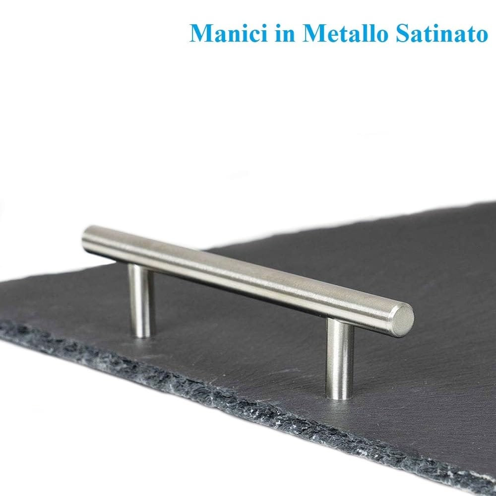 Vassoio In Ardesia Naturale 40x20cm Con Manici - Ideale Per Formaggi E Antipasti - Foto 4