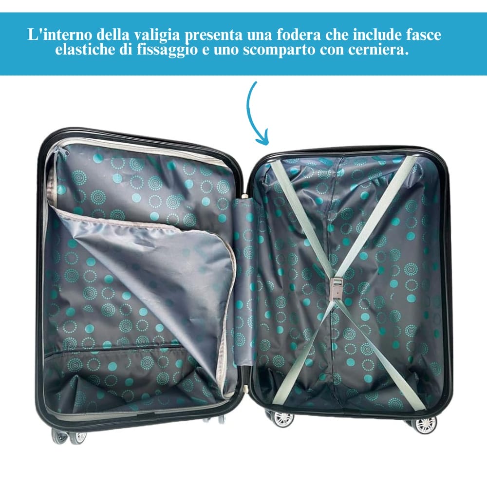 Valigia da viaggio 55 cm aperta con fasce elastiche interne