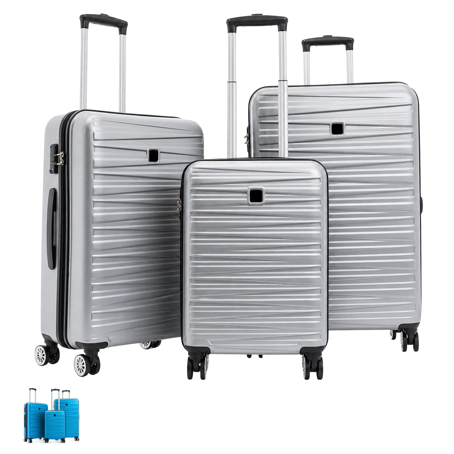 set valigie grigie Set 3 valigie grigie da viaggio rigide argento con ruote e maniglia telescopica