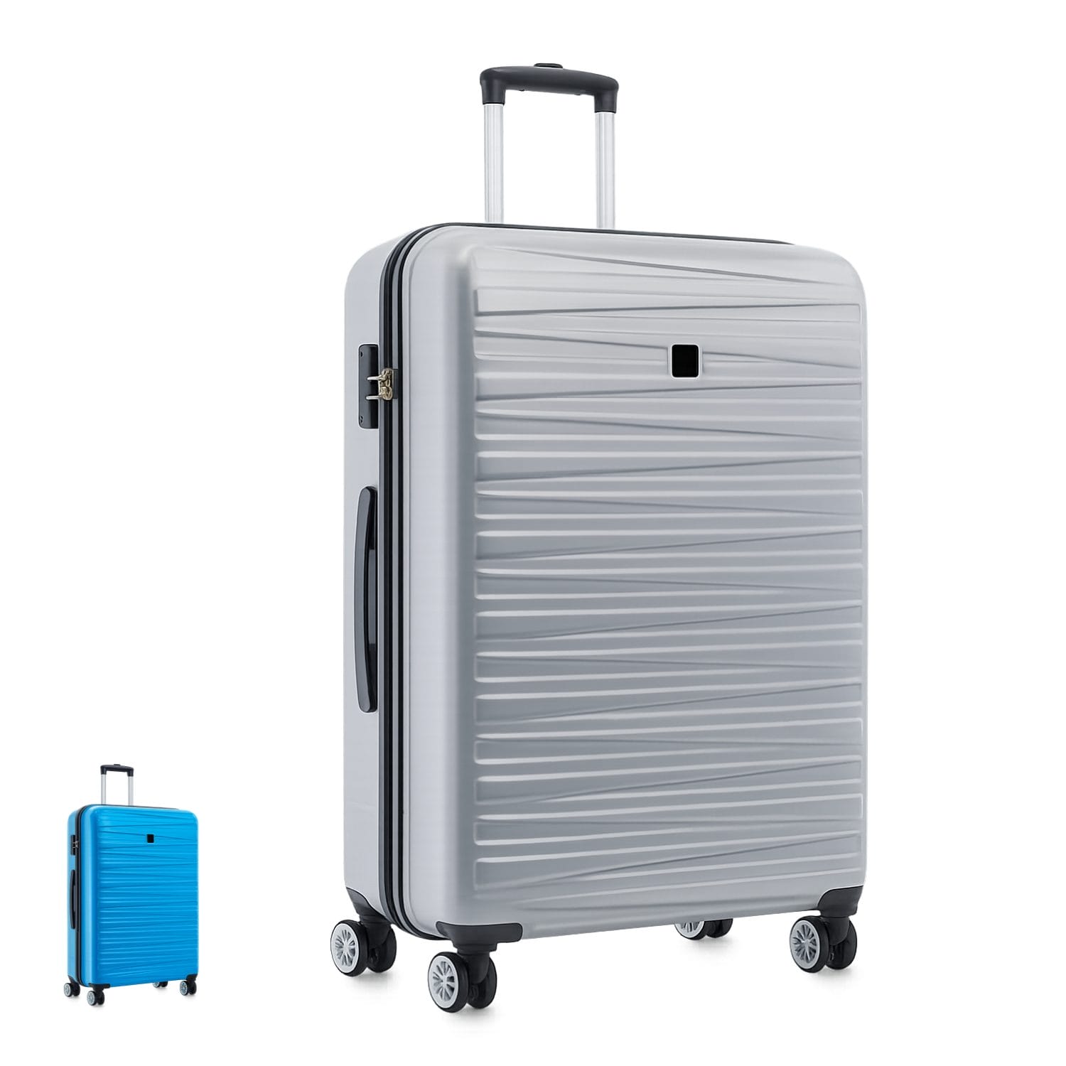 Valigia trolley rigide argento con ruote multidirezionali