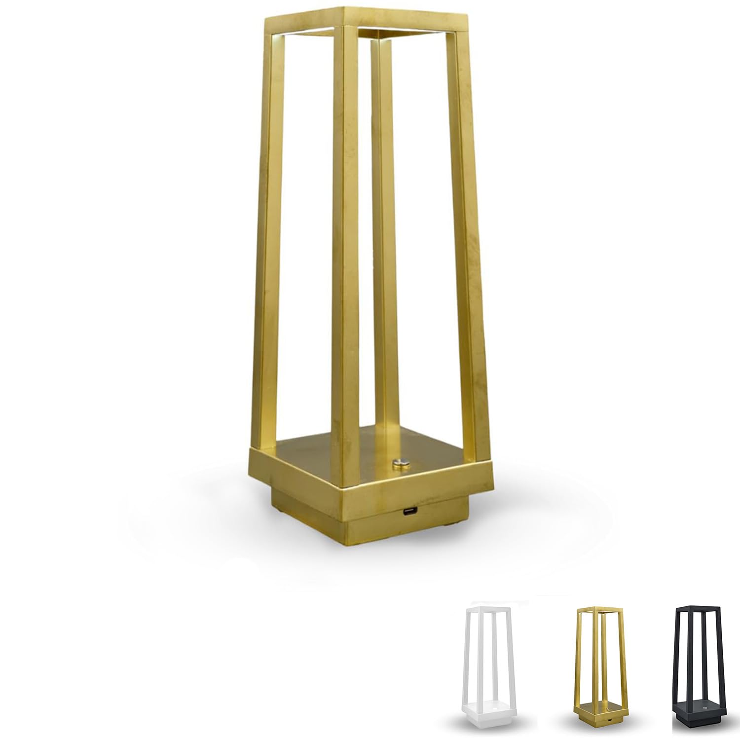 Lanterna LED touch senza fili oro dimmerabile 3 tonalità luce ricaricabile 14x14x28 cm