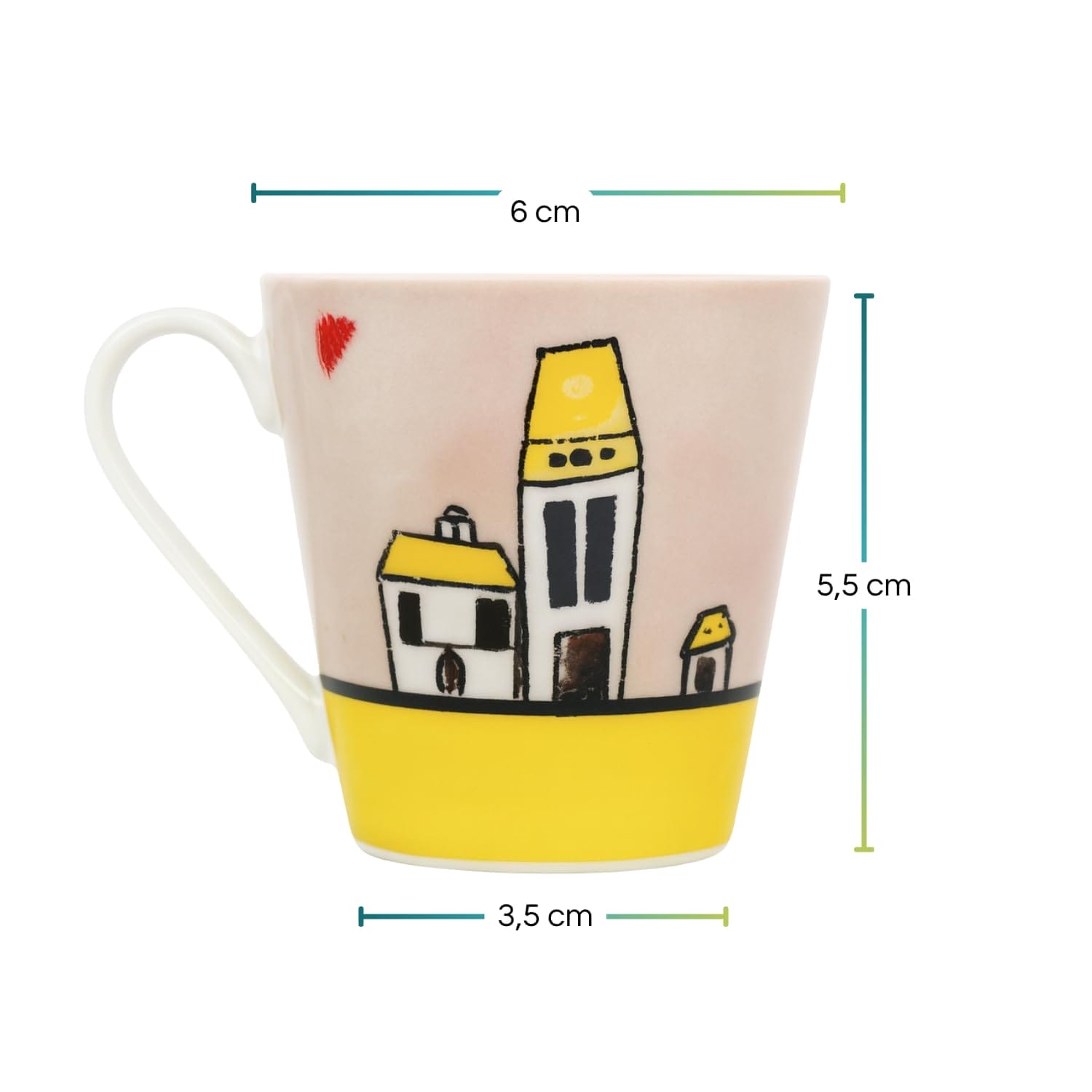 Tazzina caffè porcellana fantasia casette misure 6x5,5 cm