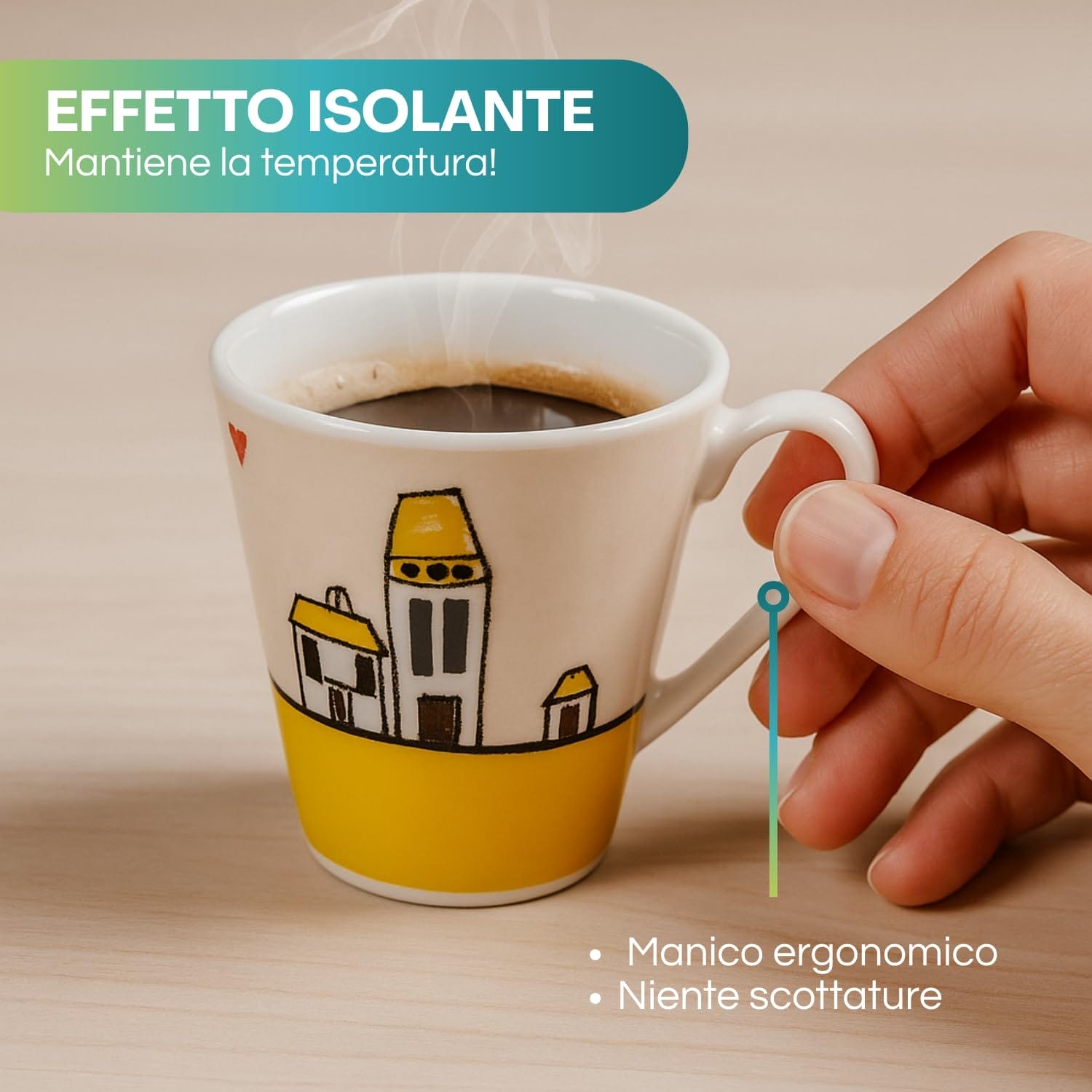 Tazzina caffè porcellana fantasia casette con effetto isolante