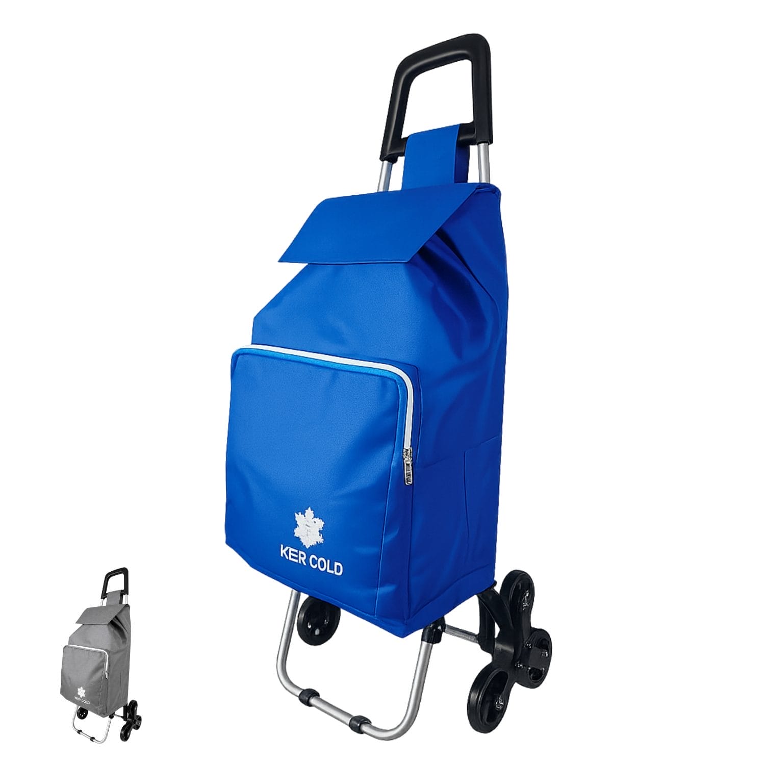 Carrello spesa pieghevole con 3 ruote saliscale e borsa capiente blu