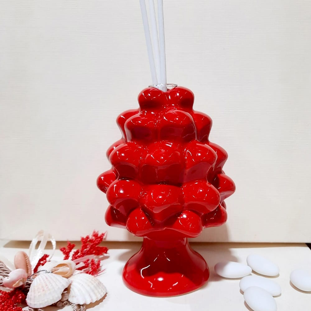 Bomboniera profumatore pigna rossa in ceramica per eventi e cerimonie