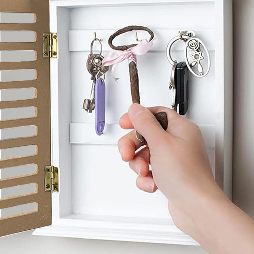 Cassetta portachiavi da parete in legno 19x6x28 cm con anta traforata organizer per casa