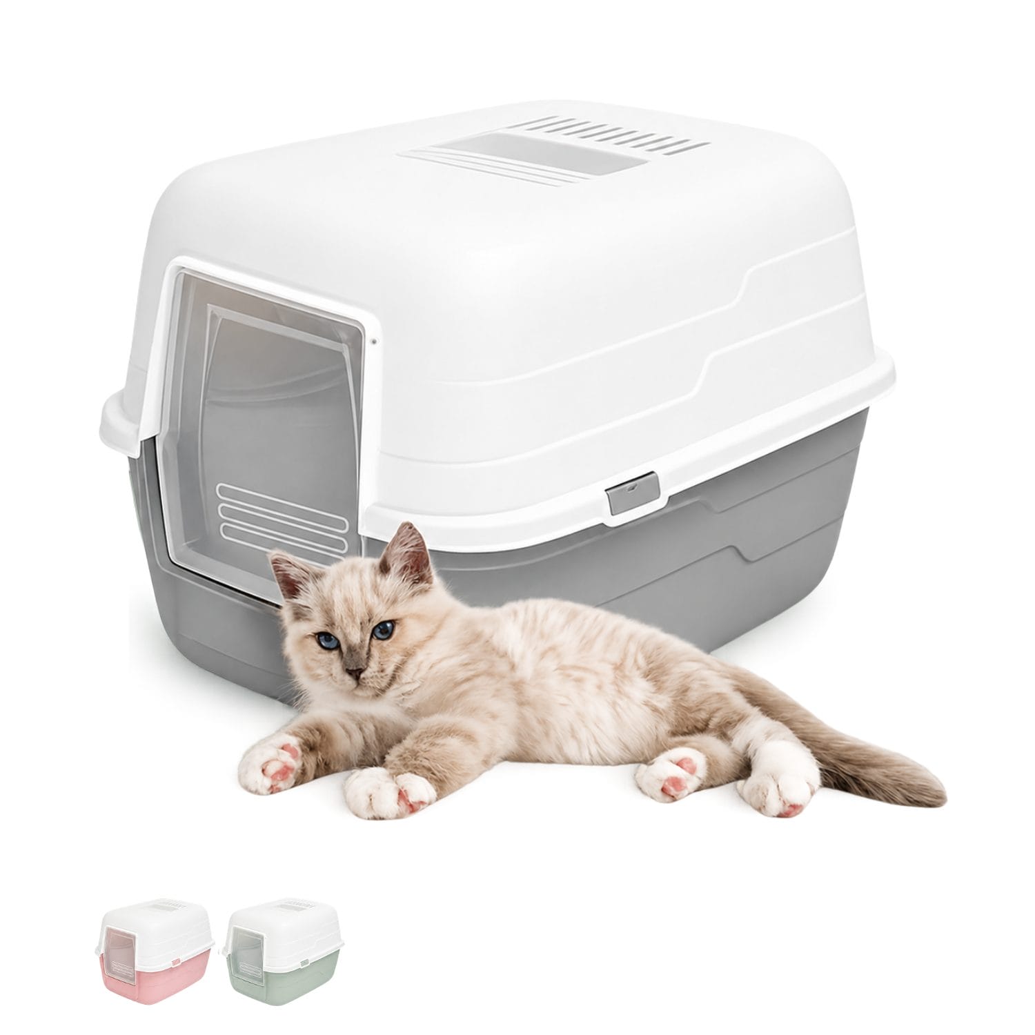 Lettiera chiusa per gatti con filtro antiodore 48x38x32 cm grigia