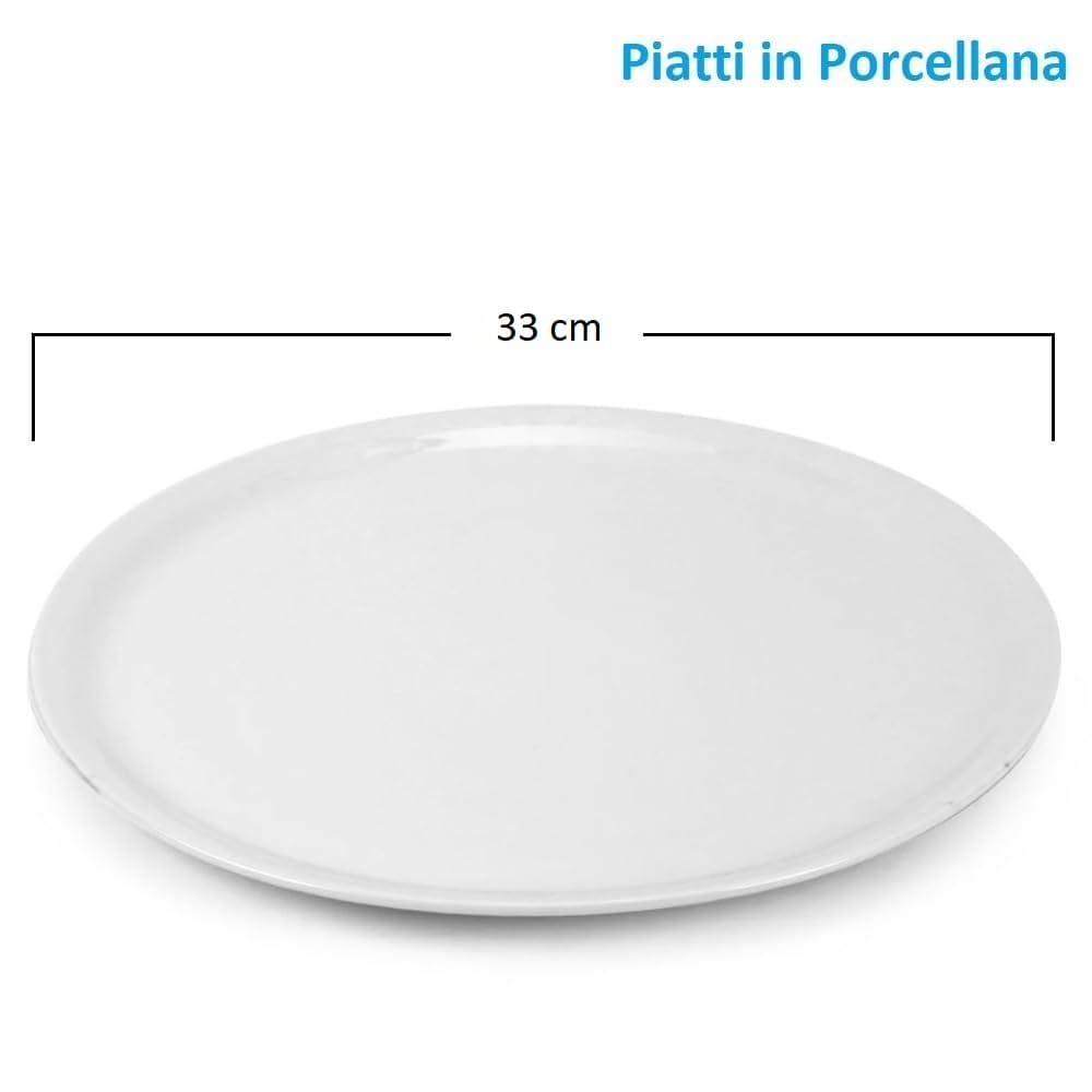 Piatto pizza rotondo in porcellana bianca diametro 33 cm lavabile in lavastoviglie