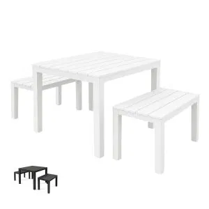 Set pranzo da giardino in plastica –  2 Panche e 1 Tavolino Quadrato