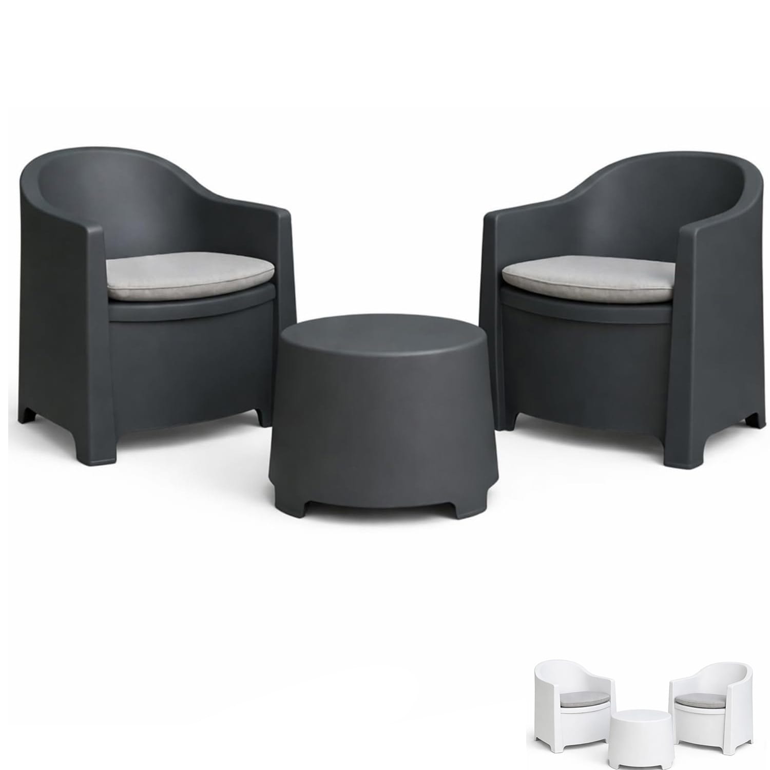 Set salotto da giardino con 2 poltrone e tavolino in polipropilene con cuscini resistente esterno