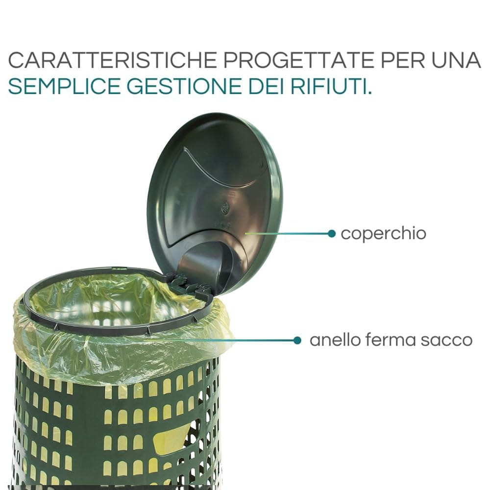 Supporto Per Sacchi Della Spazzatura Con Coperchio - 38x86cm, Verde, Per Sacchi Da 120 Litri - Foto 11