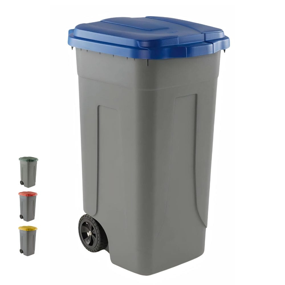 Bidone pattumiera 80L con ruote coperchio blu per raccolta differenziata