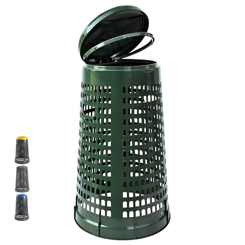 Bidone urbano traforato verde con coperchio per rifiuti giardino