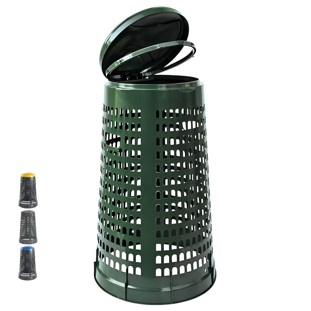 Bidone urbano traforato verde con coperchio per rifiuti giardino