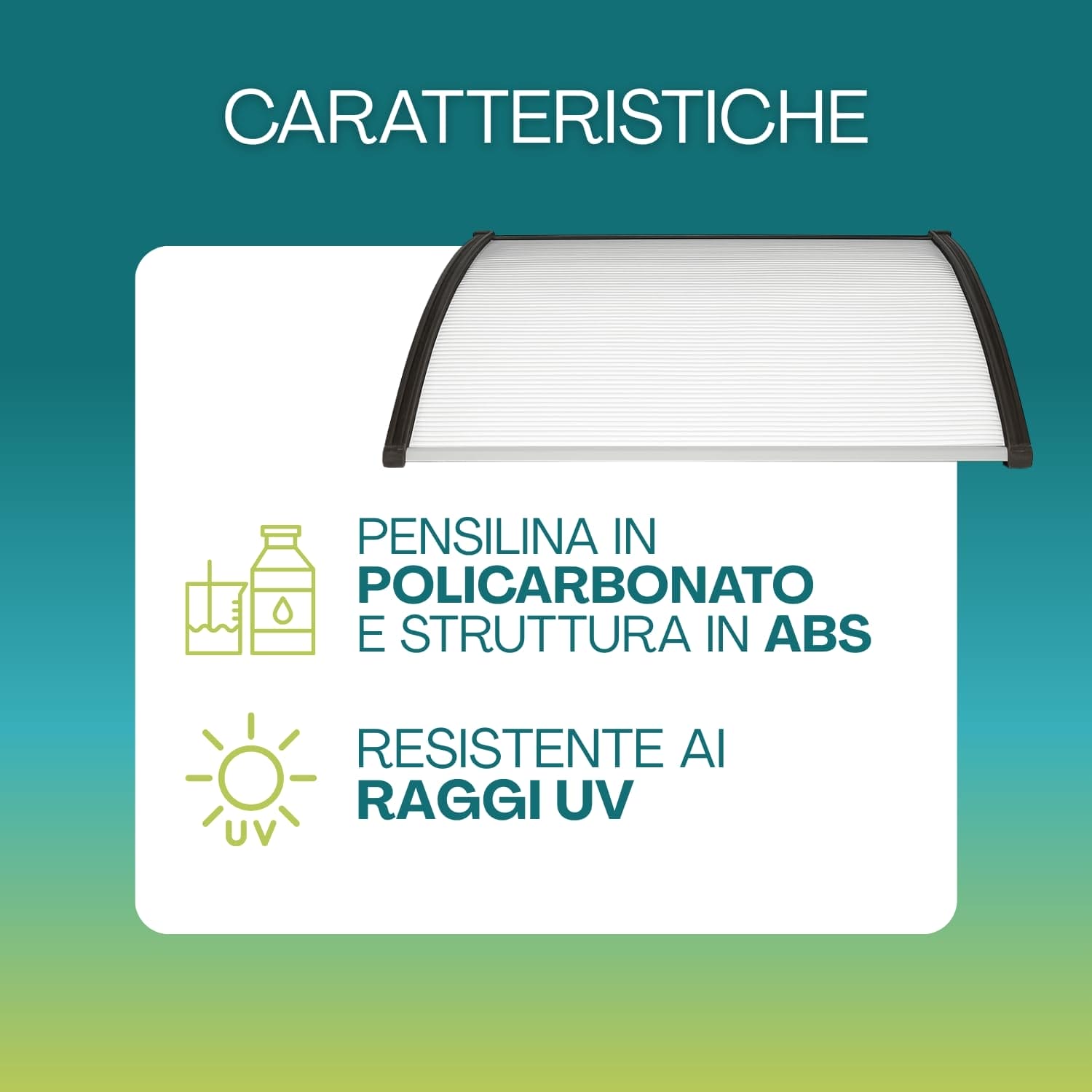 Pensilina 100x60 cm in policarbonato con protezione raggi UV e struttura ABS