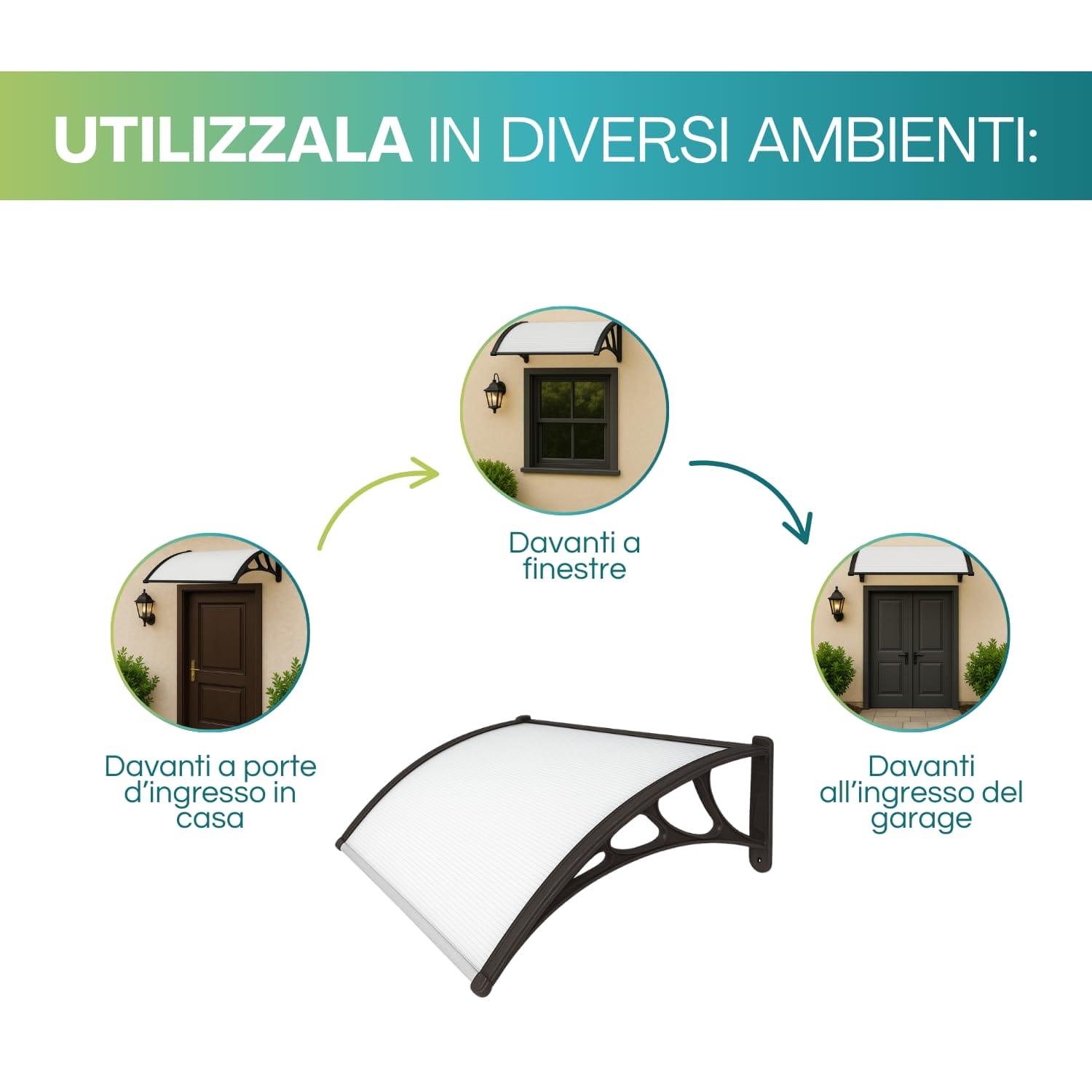 Pensilina trasparente 100x60 cm ideale per finestre porte e garage esterni