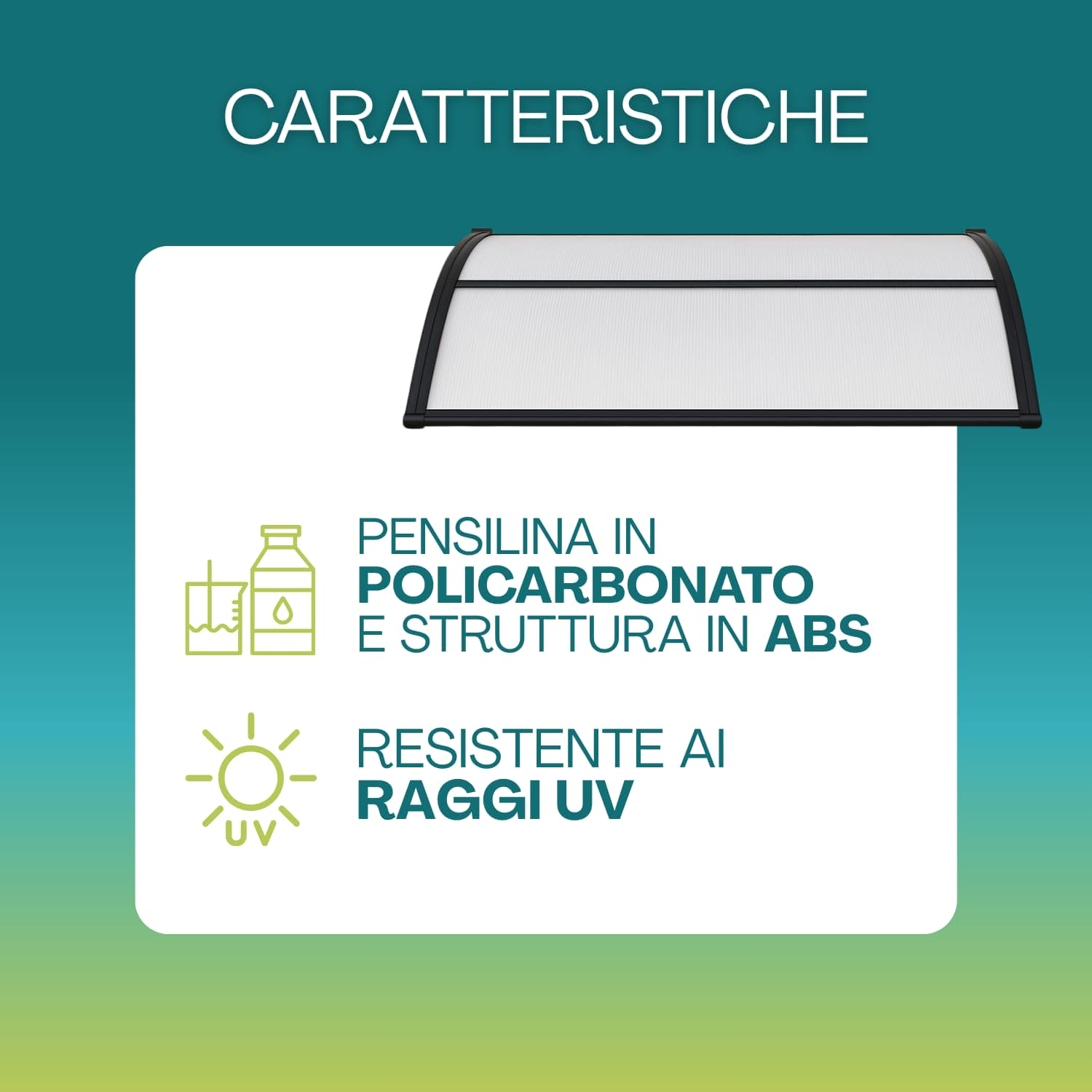 Pensilina 120x80 cm in policarbonato trasparente con struttura ABS anti UV