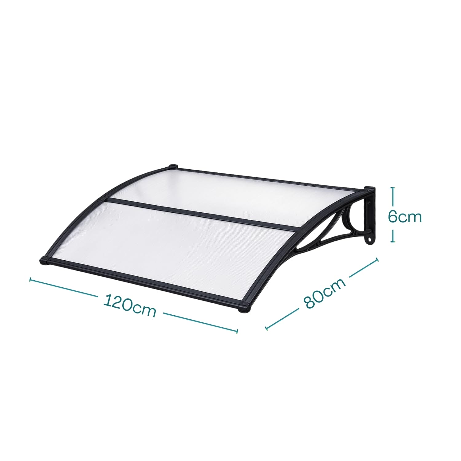 Pensilina in policarbonato trasparente 120x80x6 cm con supporto nero