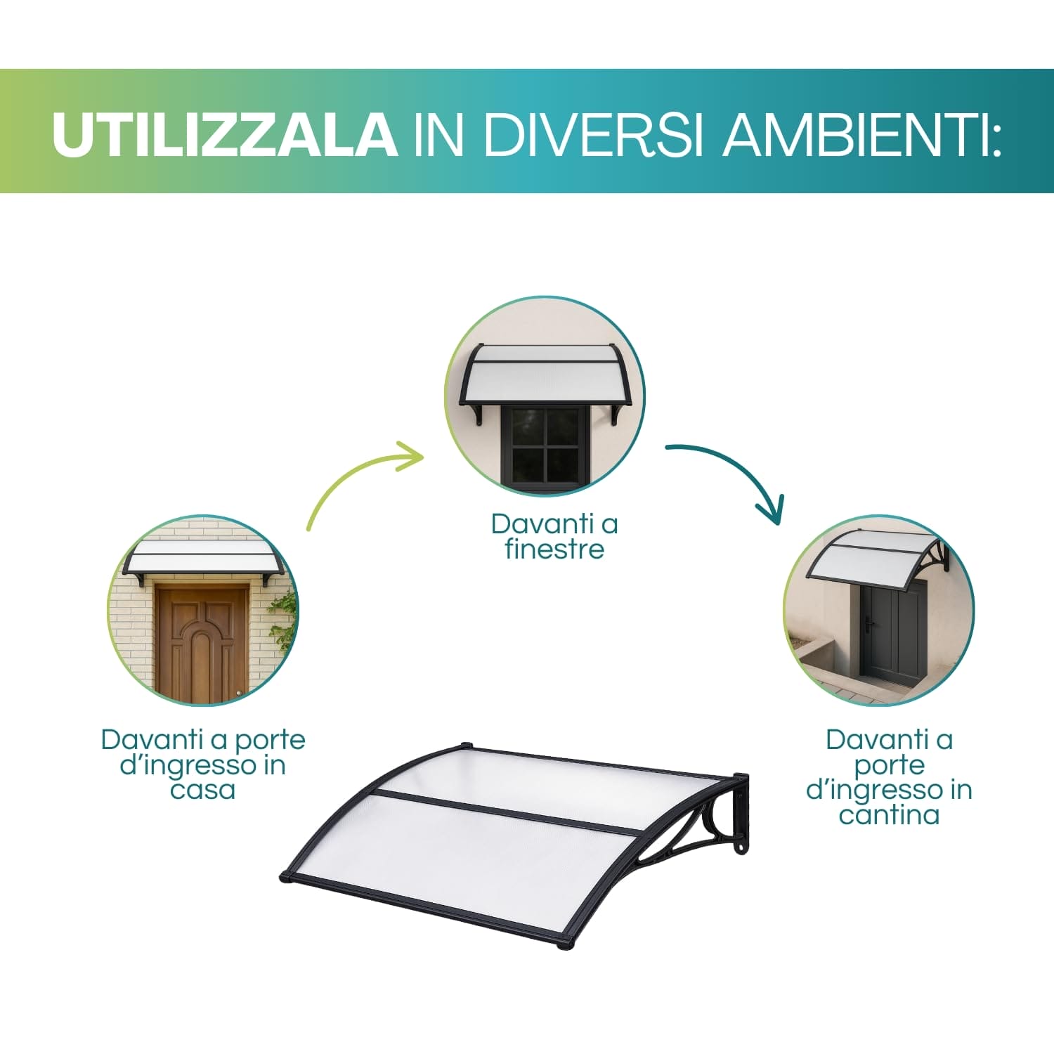 Pensilina trasparente 120x80 cm per finestre porte esterne e cantine