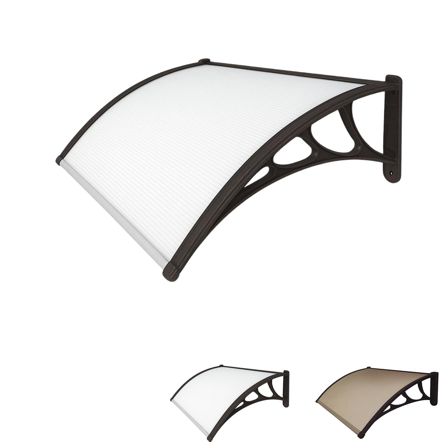 Pensilina in policarbonato trasparente 100x80 cm tettoia da esterno con struttura ABS nero