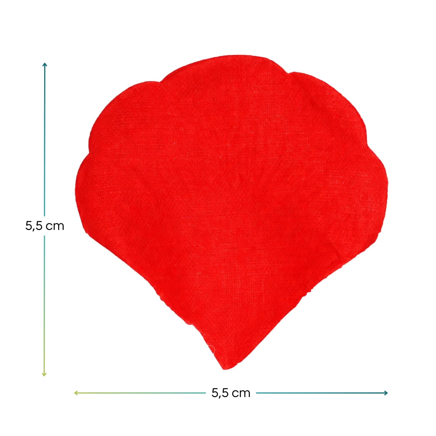 Petalo di rosa artificiale rosso in polipropilene con dimensioni 5,5 x 5,5 cm su sfondo bianco