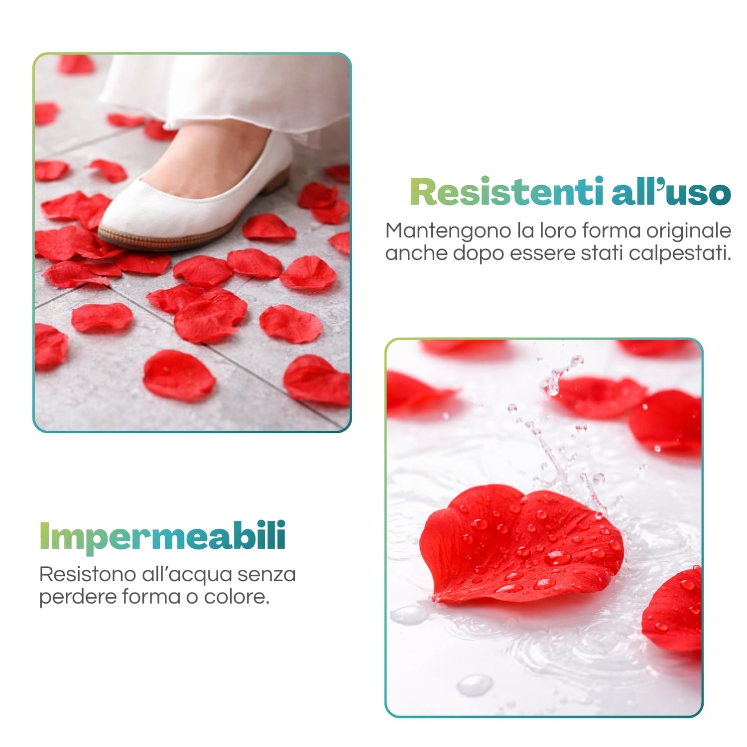 Petali di rosa artificiali rossi impermeabili e resistenti, mantengono la forma anche dopo essere calpestati