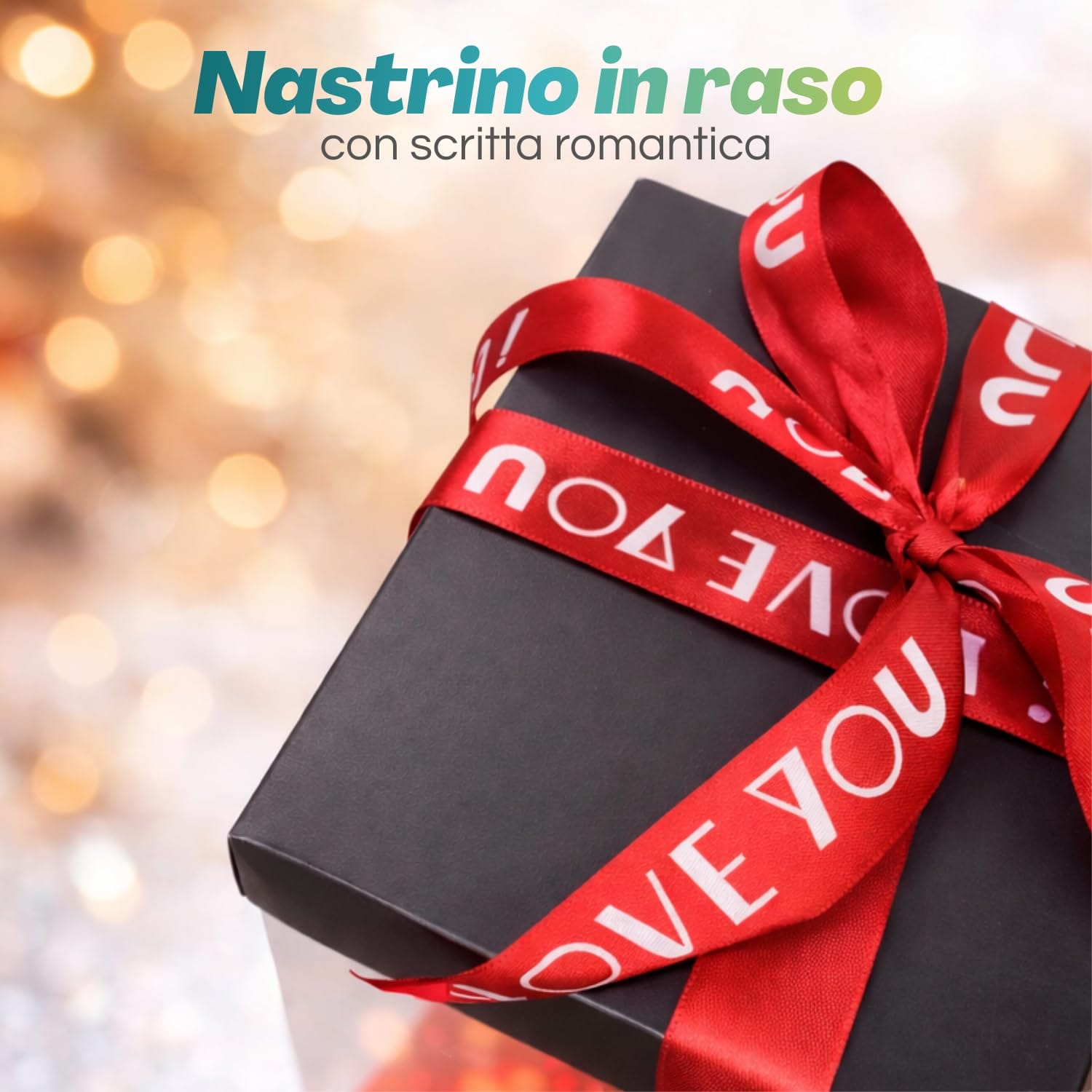 Nastrino in raso con scritta romantica su box regalo orsetto di rose