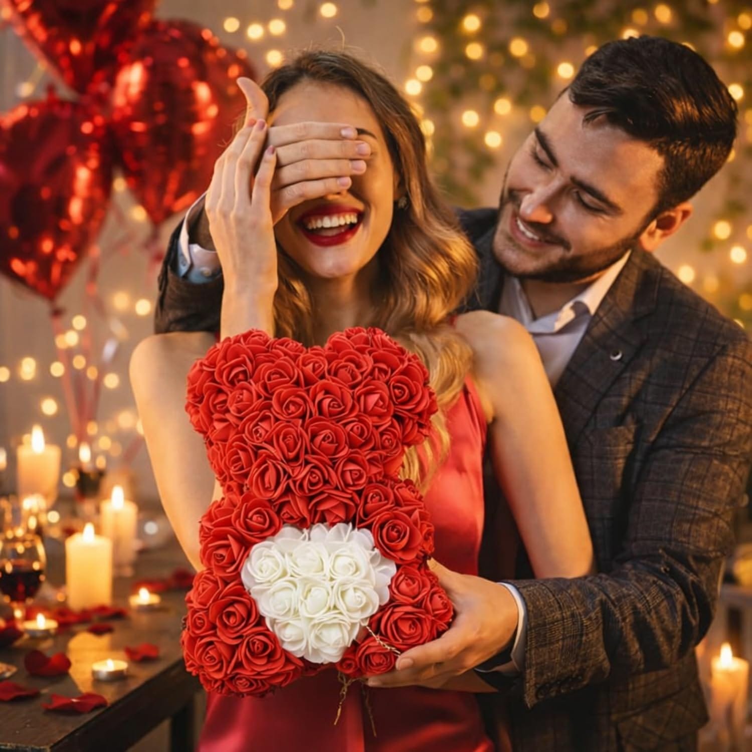 Orsetto di rose rosse regalo romantico per coppia, ideale per San Valentino