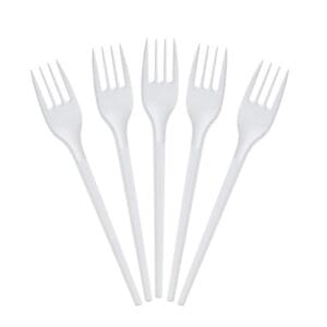 Forchette in Plastica Riutilizzabile bianche da 16,5 cm