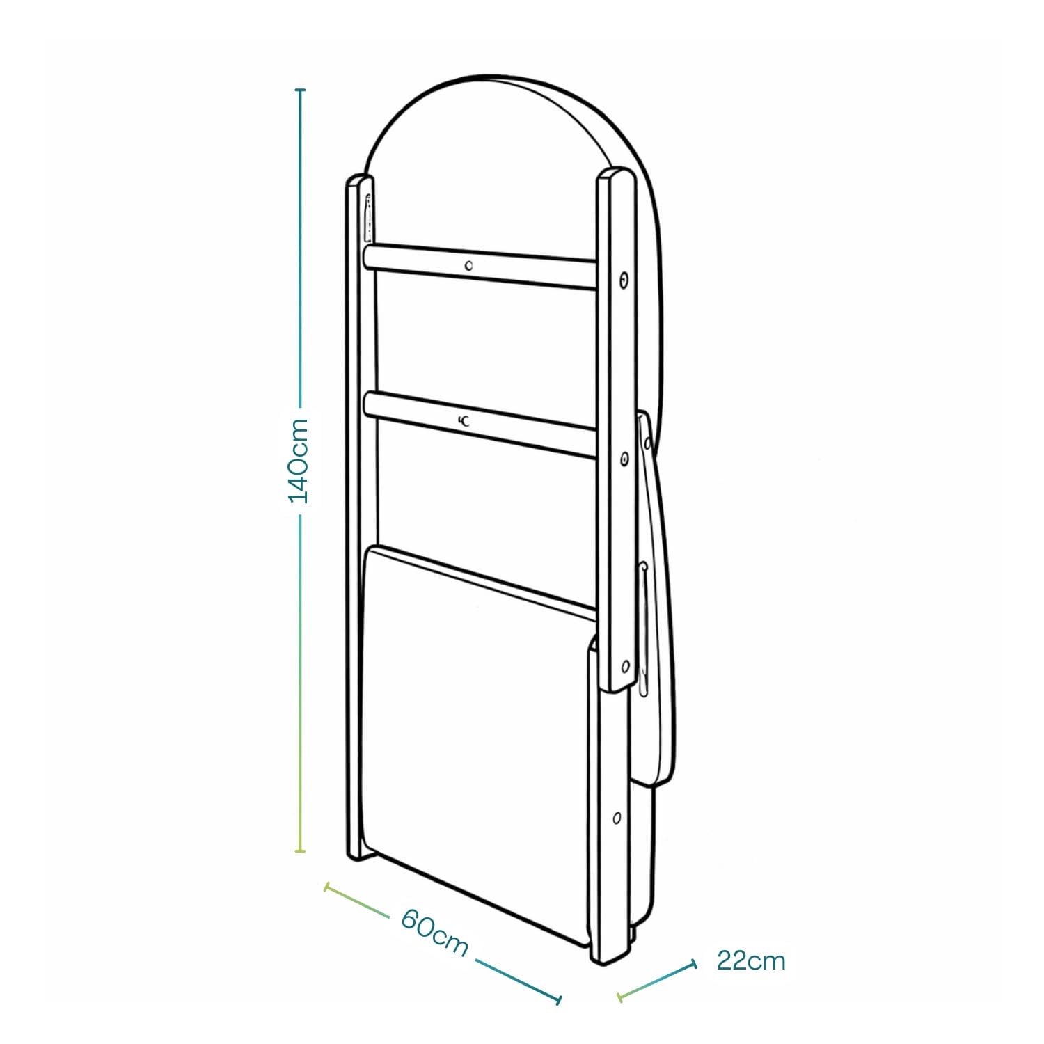 Poltrona Campania pieghevole con schienale regolabile, dimensioni 140x60x22 cm da chiusa