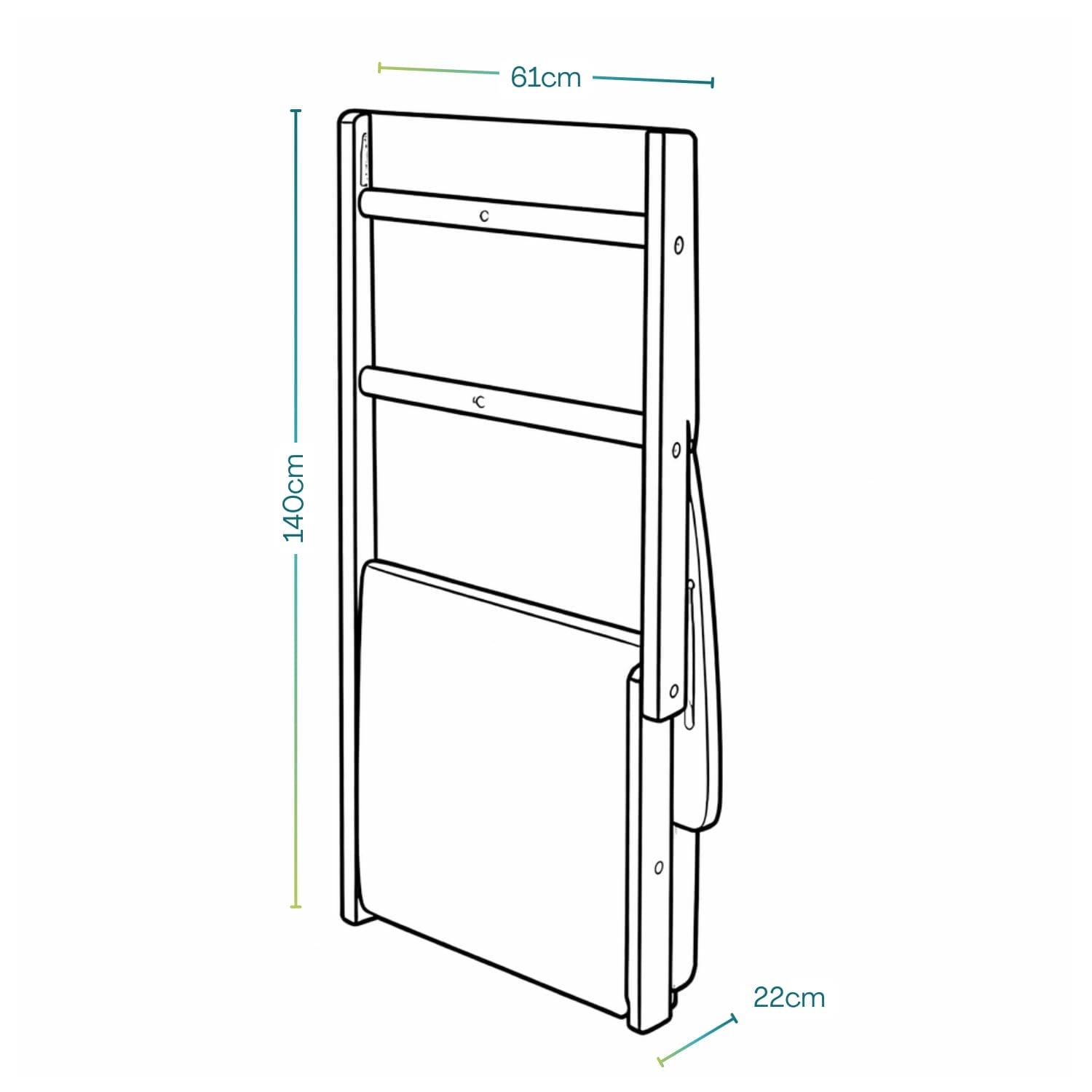Poltrona Campania pieghevole con schienale regolabile, misure da chiusa 140x61x22 cm