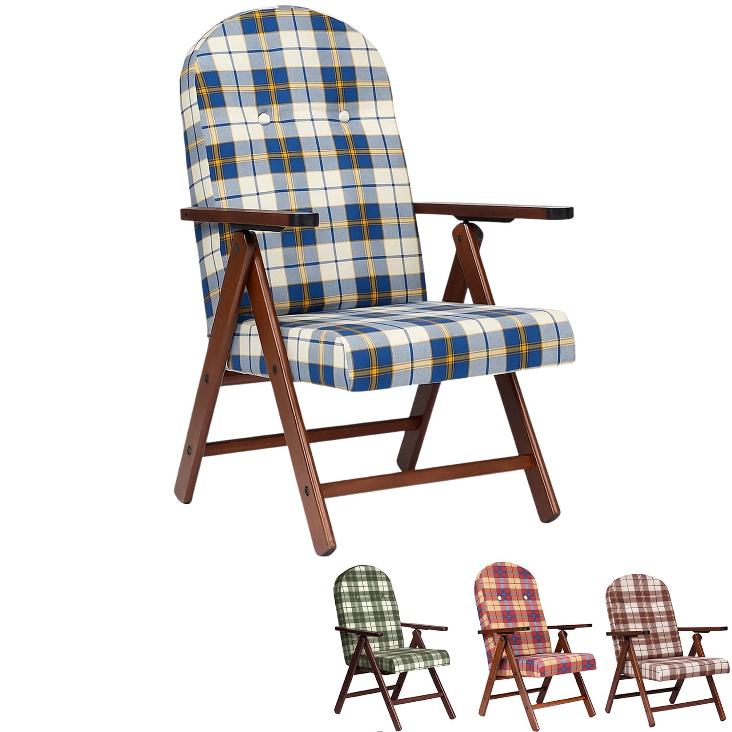 Poltrona Campania blu scozzese con schienale regolabile e braccioli