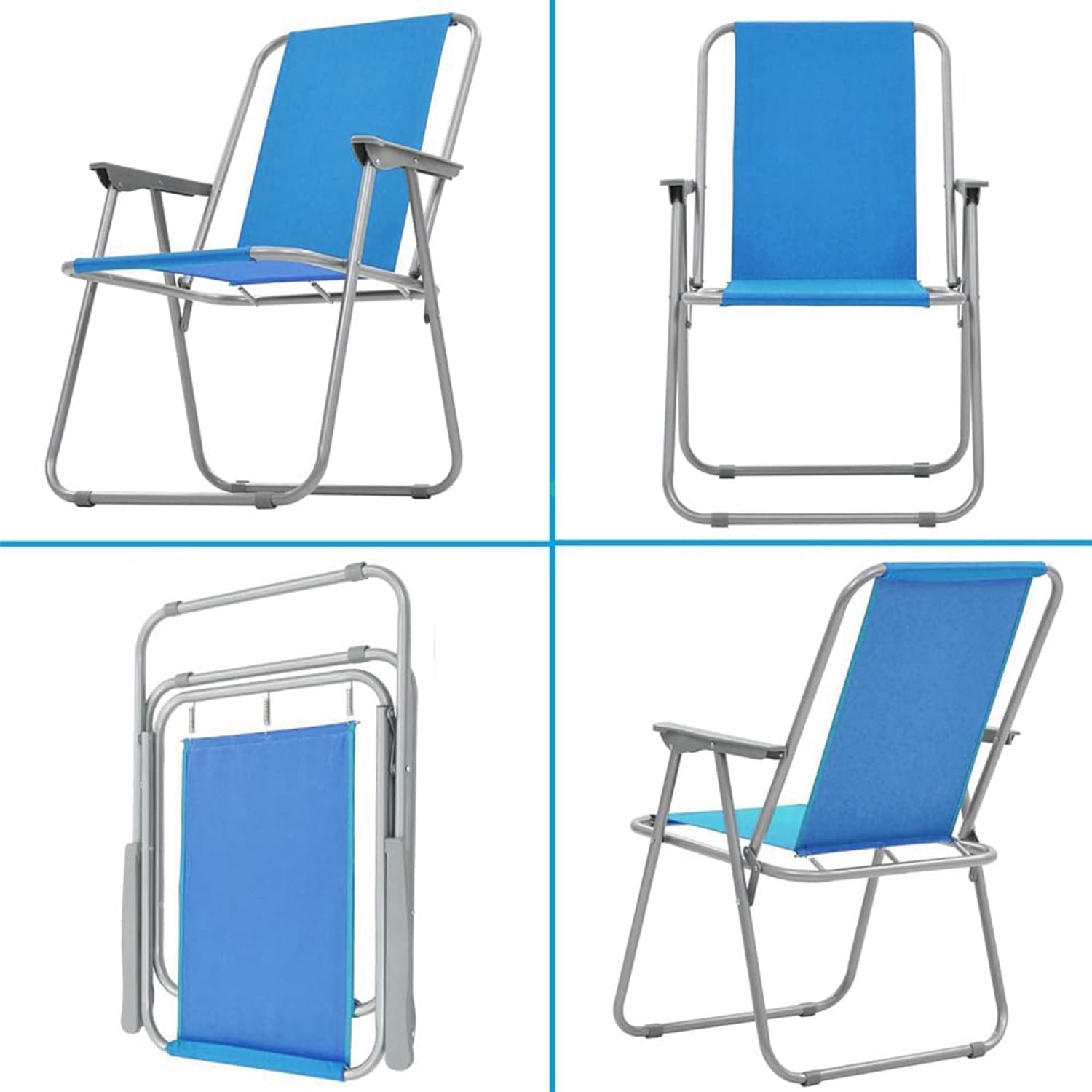 Vista multipla sedia pieghevole da esterno blu in tessuto Oxford con struttura in metallo