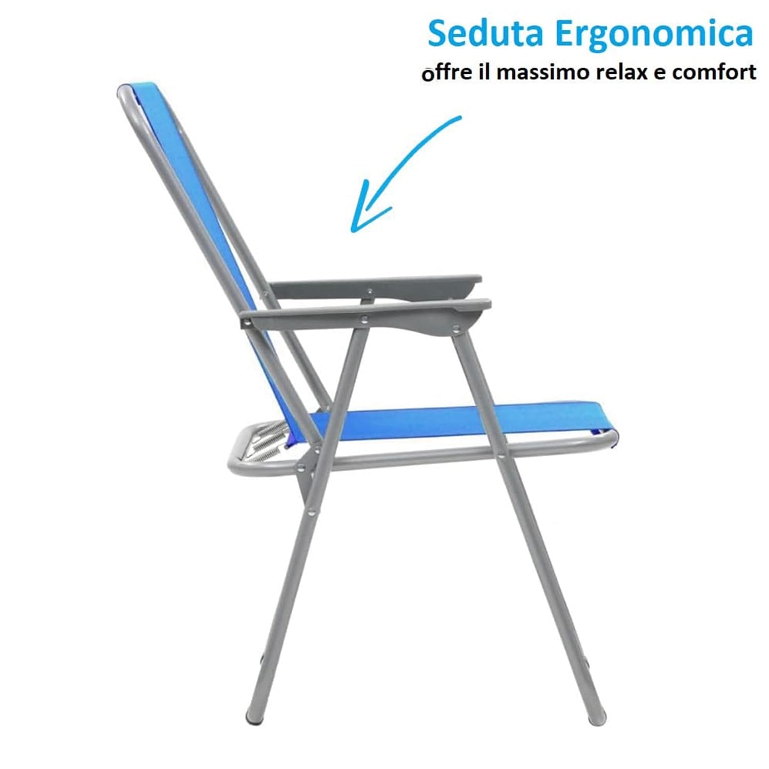Sedia pieghevole con seduta ergonomica e braccioli per massimo relax all'aperto