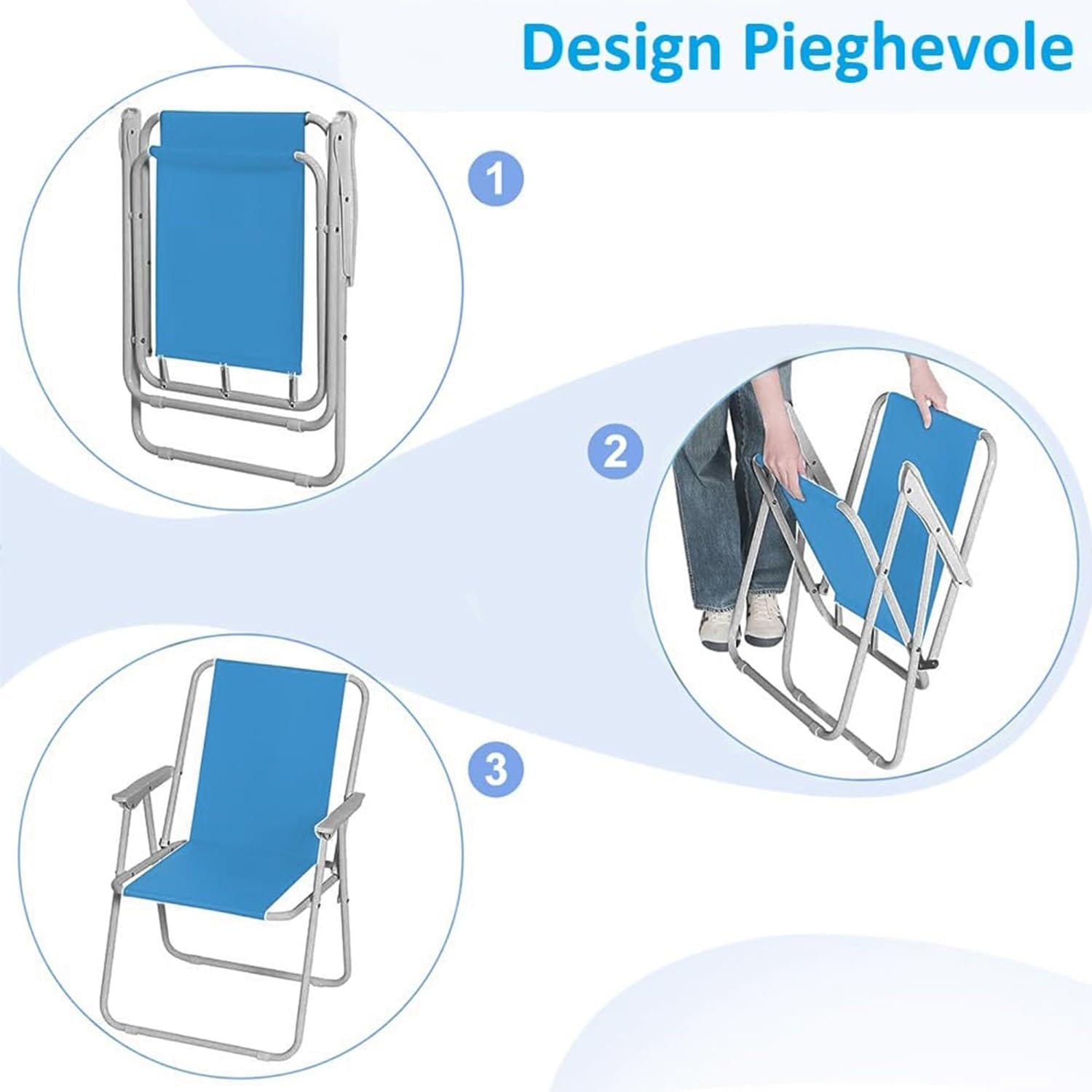 Sedia da spiaggia pieghevole salvaspazio con apertura facile in tre passaggi