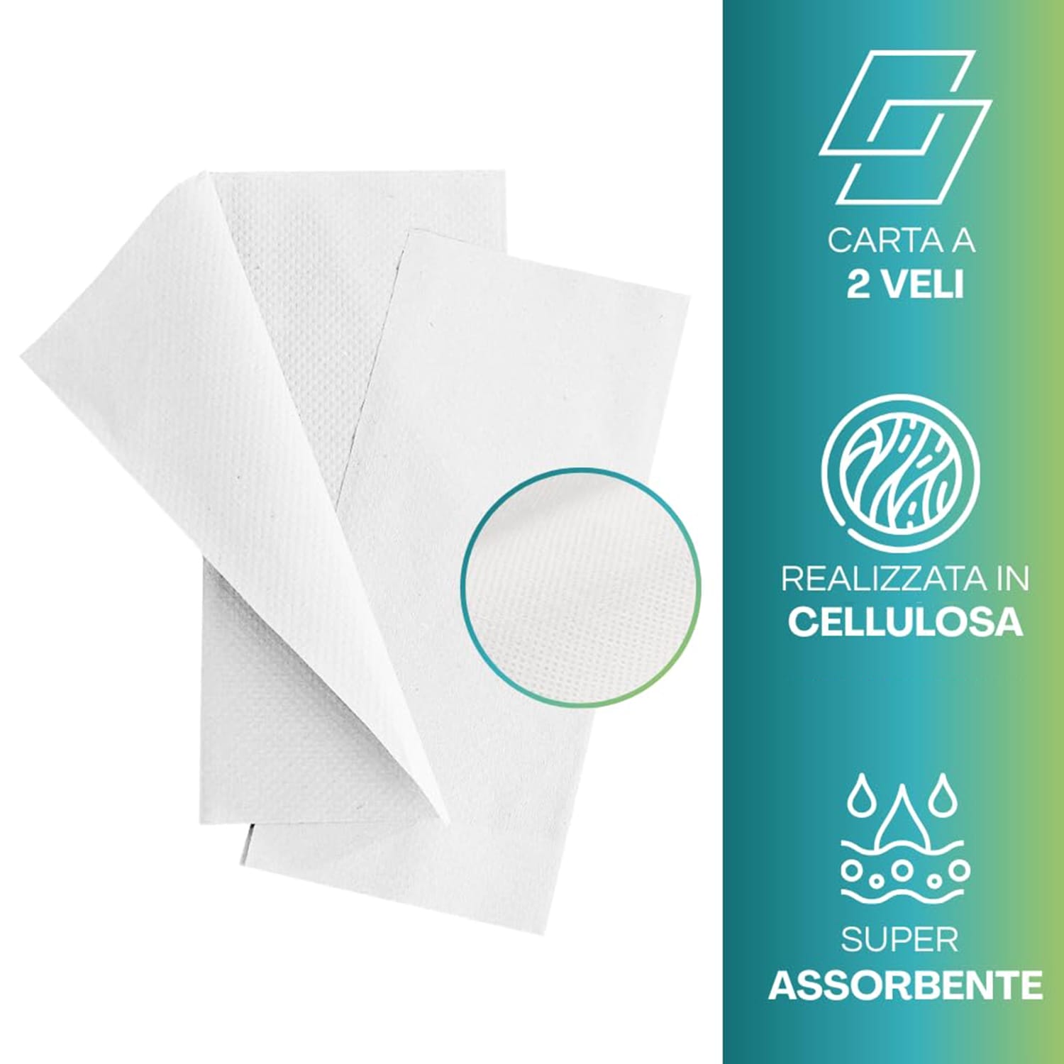 Carta 2 veli in pura cellulosa, super assorbente e morbida al tatto