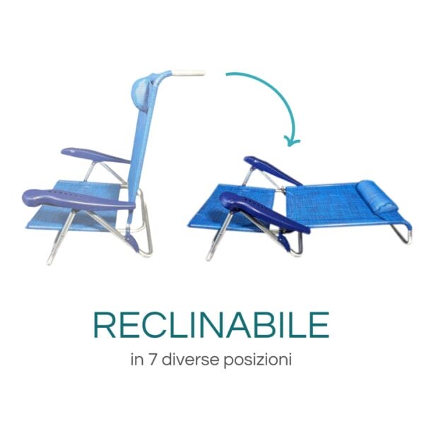 Sdraio Alluminio Sdraio Pieghevole VERDELOOK Blu - Spiaggina Reclinabile Con Braccioli E Poggiatesta, 65x62x78cm Sedie Pieghevoli