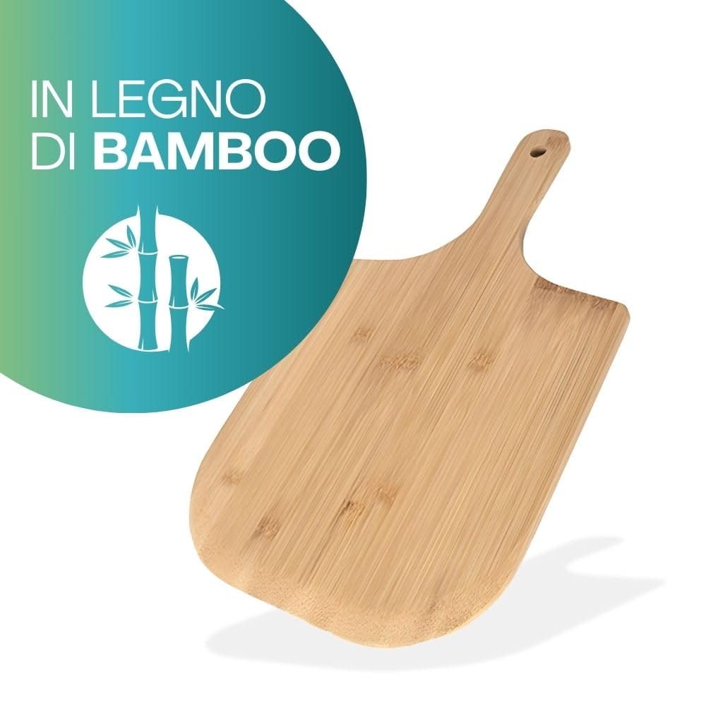Pala per pizza in legno di bambù naturale, accessorio ideale per infornare e servire pizze fatte in casa
