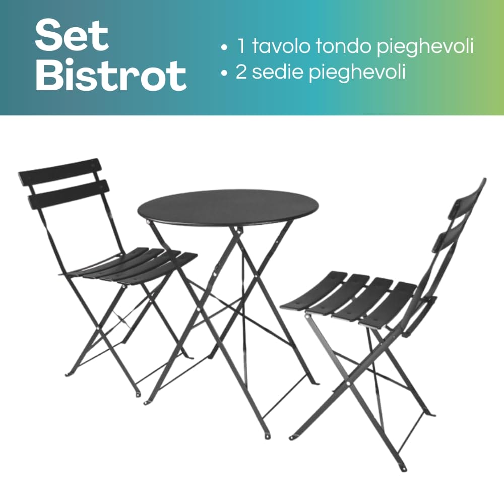 Set tavolo rotondo e sedie da bistrot per esterno Paluplus