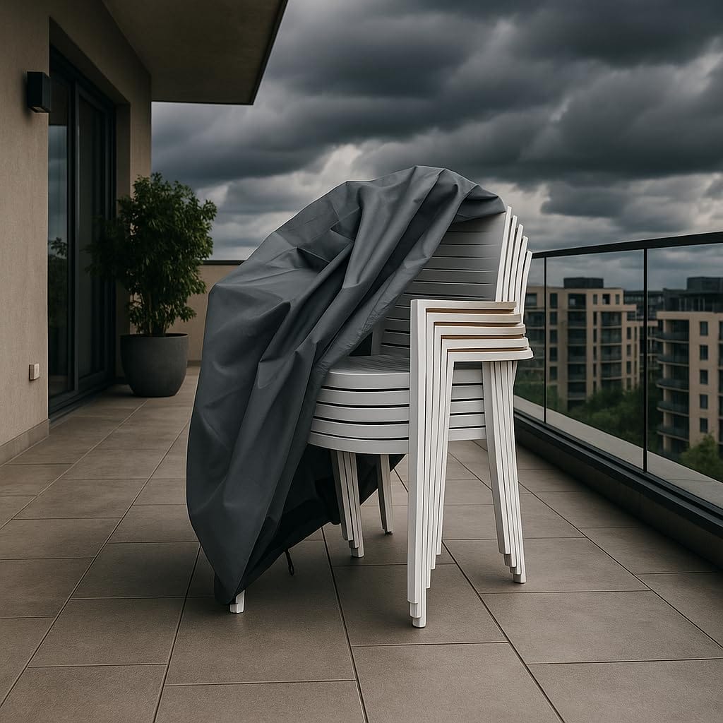 Copertura Impermeabile Per Sedie Da Giardino - Tessuto Oxford 210D, Pieghevole, Nero - Foto 12